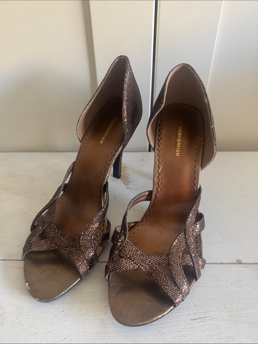 H&M Metallic Bronze Strappy High Heels